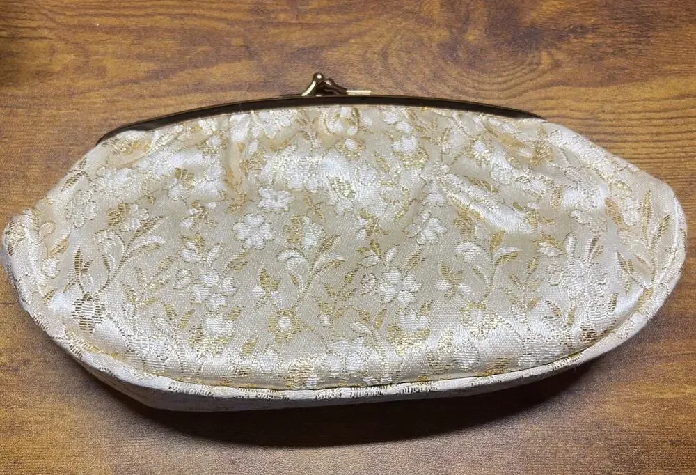 Vintage Gold Floral Brocade Clutch Purse Evening Bag Party Prom Wedding